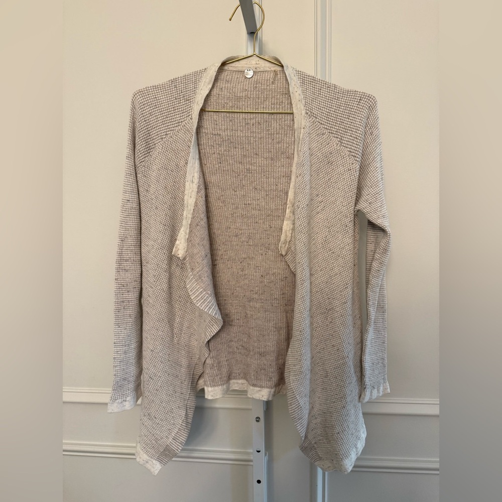 Margaret O'Leary Light Oatmeal and Gray Open-Front Cardigan